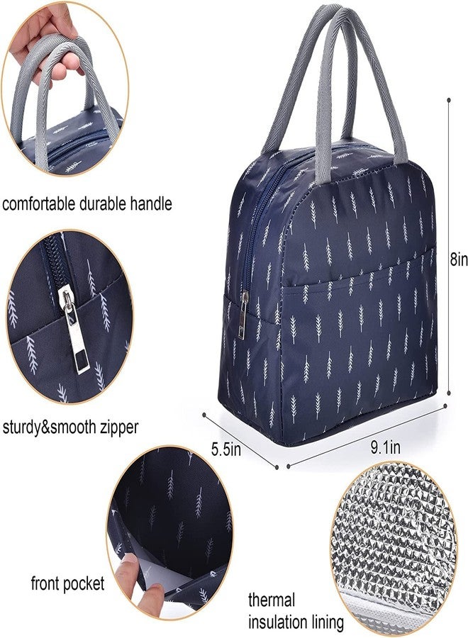 AKRIZA Insulated Lunch Bag for Women Men, Reusable Lunch Tote Lunch Box Organizer Cooler Bag with Front Pocket for Work Travel Picnic (Blue Feather) - Image 2